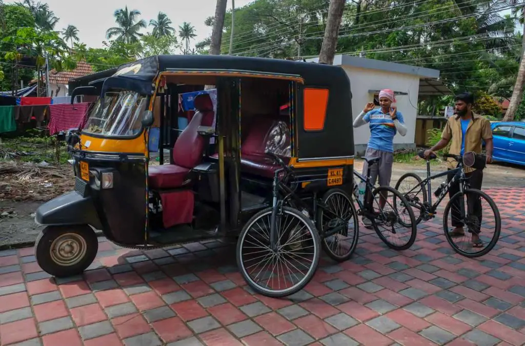 Preparing to start our Kochi backwaters bicycle tour