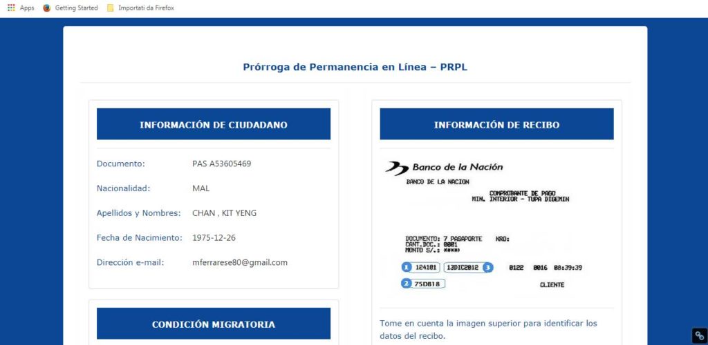 Peru Visa renew Migraciones website