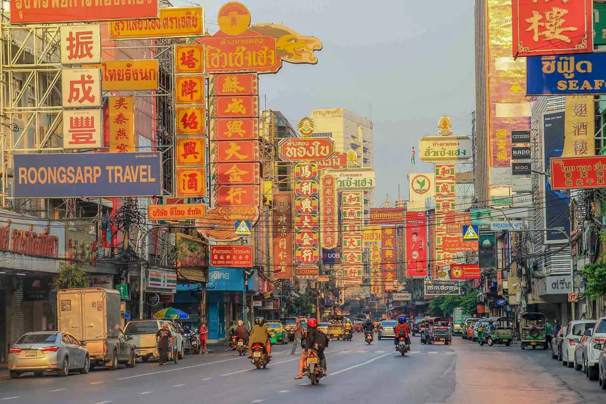 View of the Yaowarat road at Bangkok's Chinatown, a perfect place for photographing Thailand 