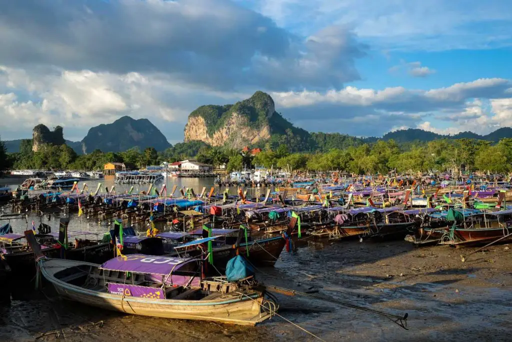 Photographing Thailand boats in Krabi beach