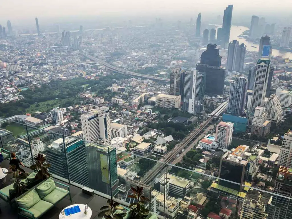 View from the King Power MahaNakhon Skyscraper in Bangkok, Thailand's prime cityscape 
photo location